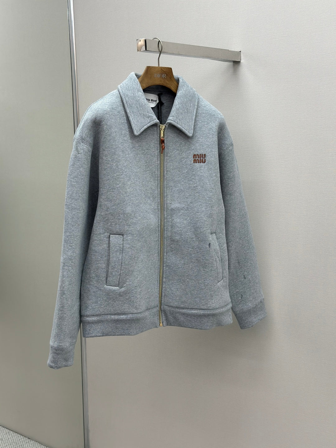 Miu Miu Embroidered Leather Patch Zipper Jacket