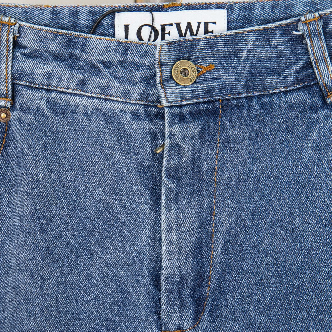 Loewe Anagram Embroidered Distressed Denim Jeans