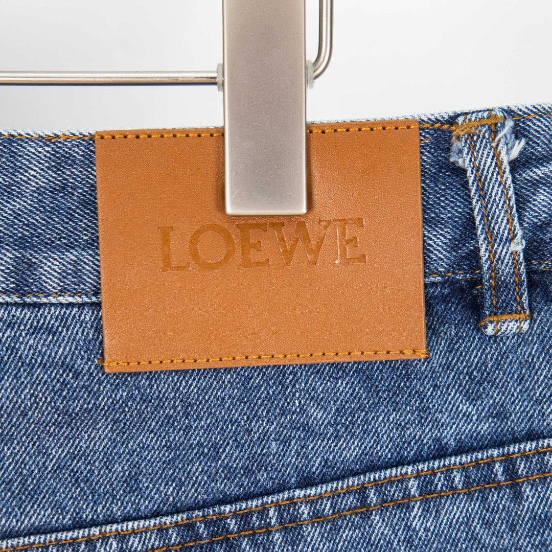 Loewe Anagram Embroidered Distressed Denim Jeans