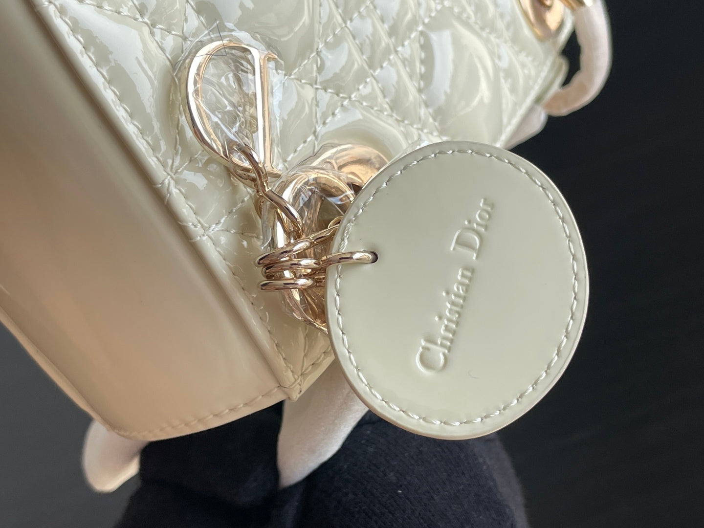 Dior Lady Dior Three-Grid Patent Leather Shoulder Bag