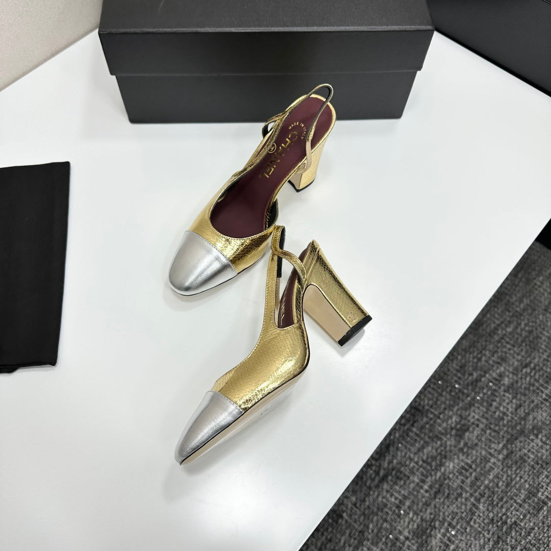 Chanel Classic Two-Tone Slingback Sandals