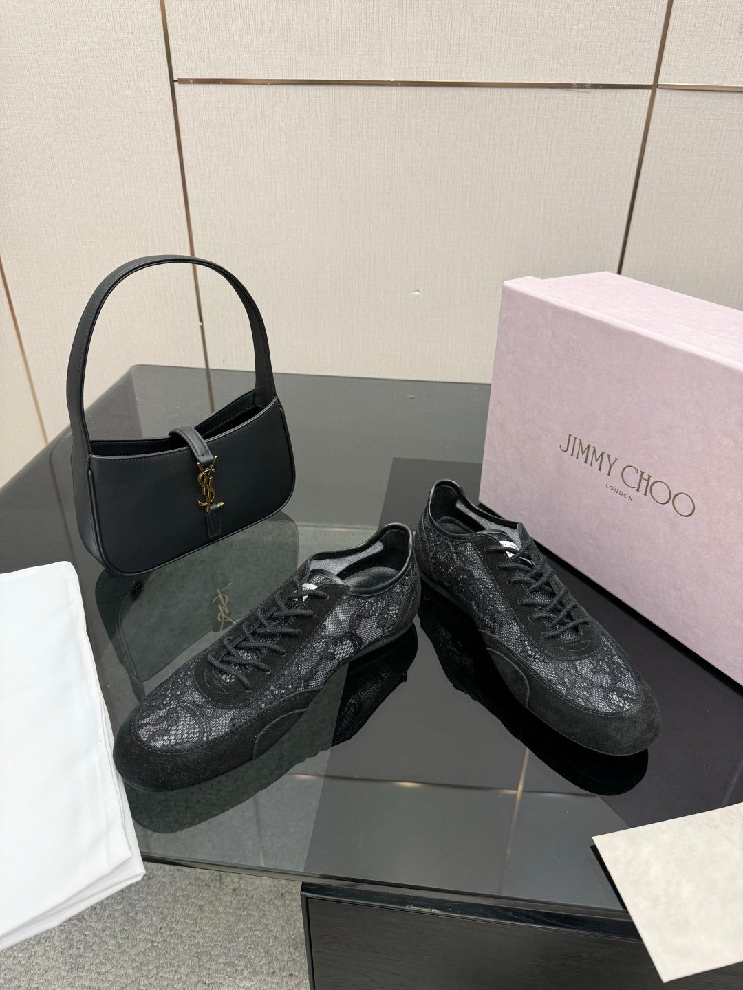 Jimmy Choo Lace-Trimmed Suede Sneakers