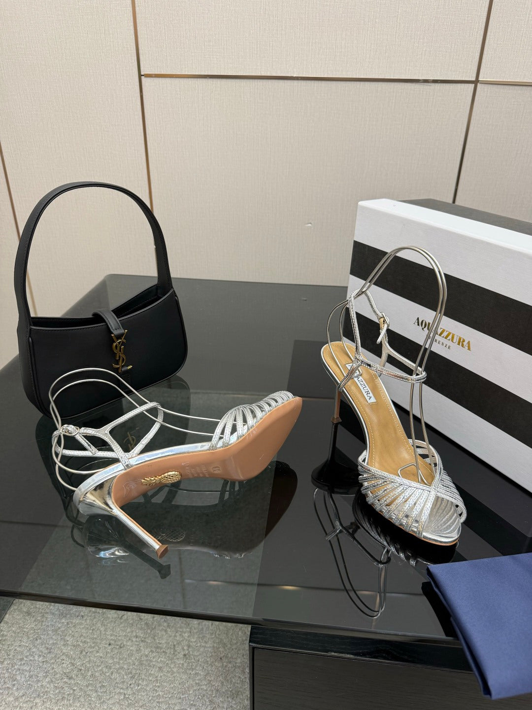 Aquazzura Rhinestone Silk Heeled Sandals – Spring/Summer Collection