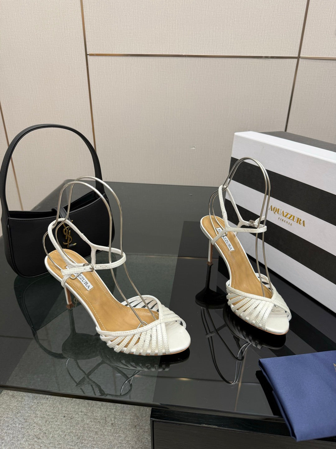 Aquazzura Rhinestone Silk Heeled Sandals – Spring/Summer Collection