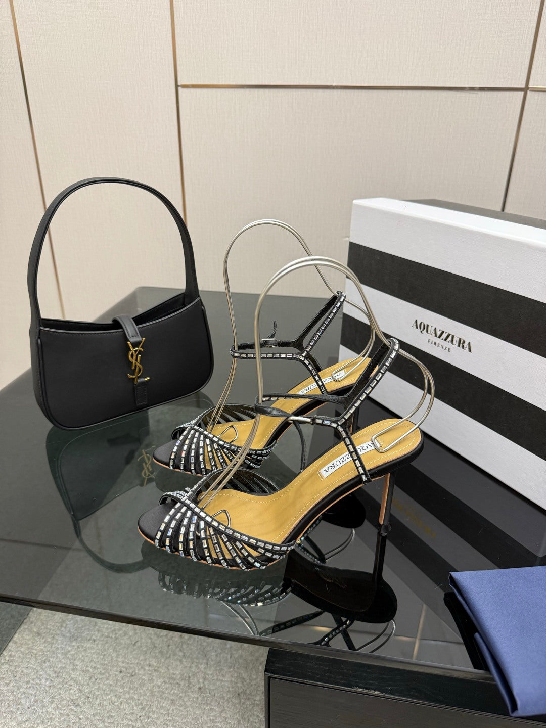 Aquazzura Rhinestone Silk Heeled Sandals – Spring/Summer Collection