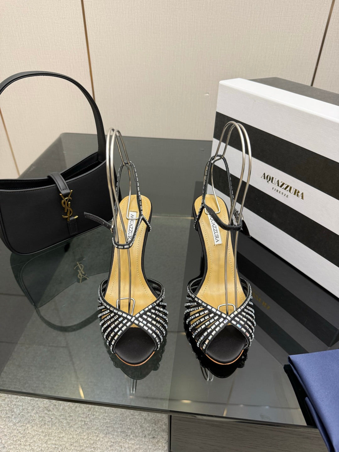 Aquazzura Rhinestone Silk Heeled Sandals – Spring/Summer Collection