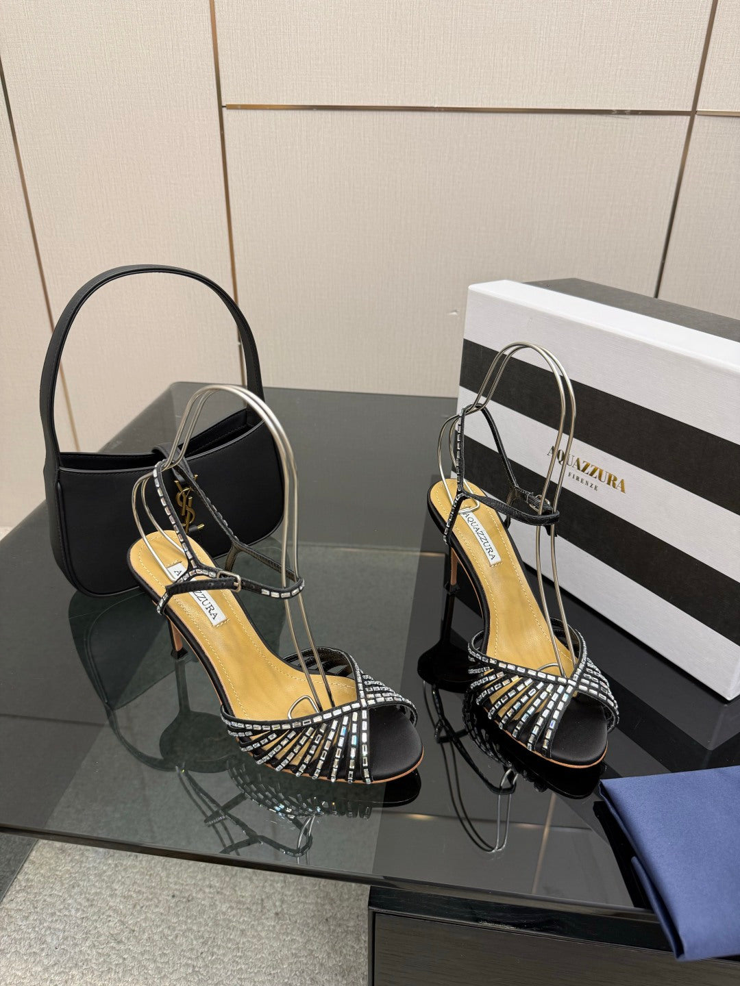 Aquazzura Rhinestone Silk Heeled Sandals – Spring/Summer Collection