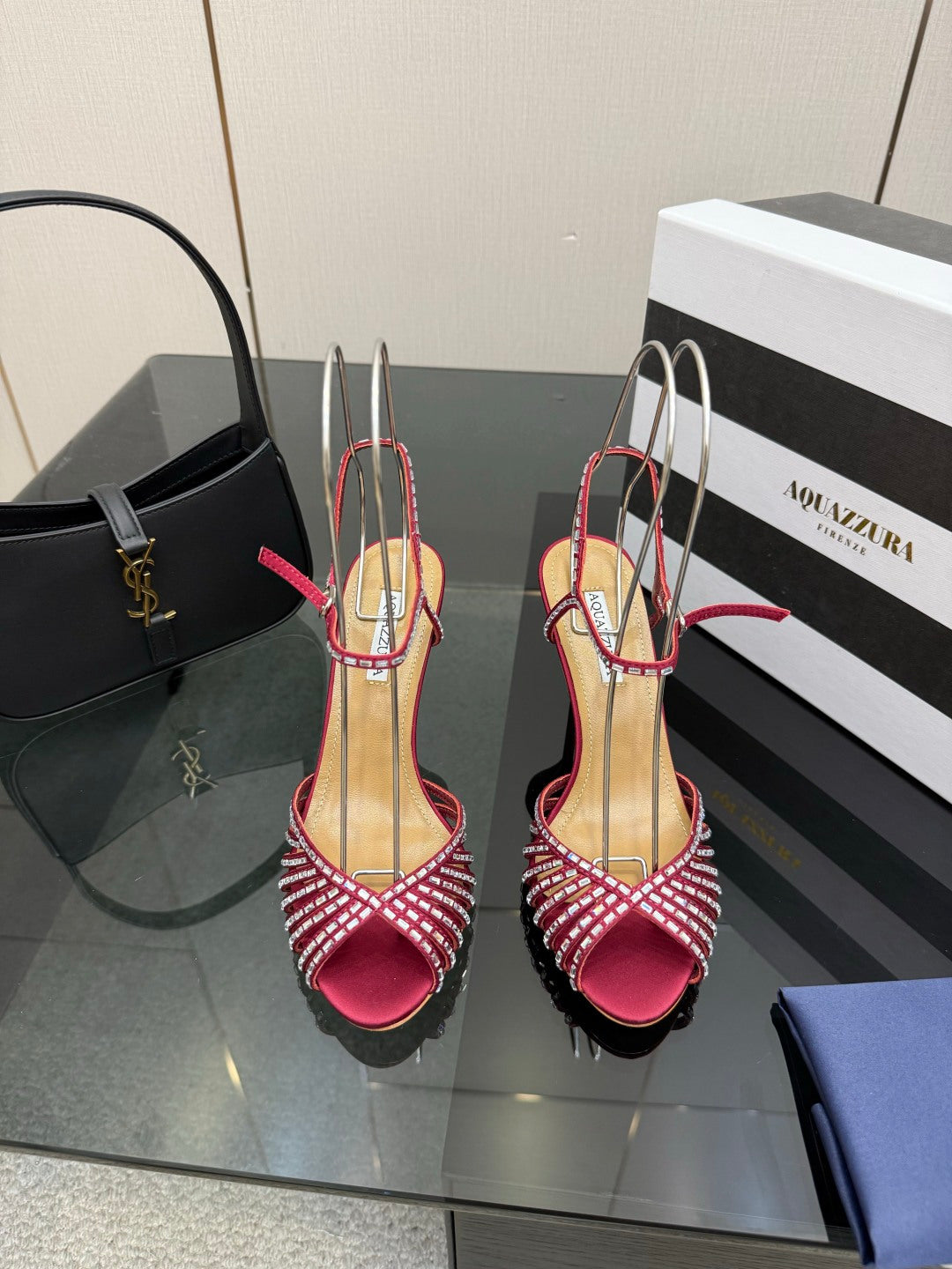 Aquazzura Rhinestone Silk Heeled Sandals – Spring/Summer Collection