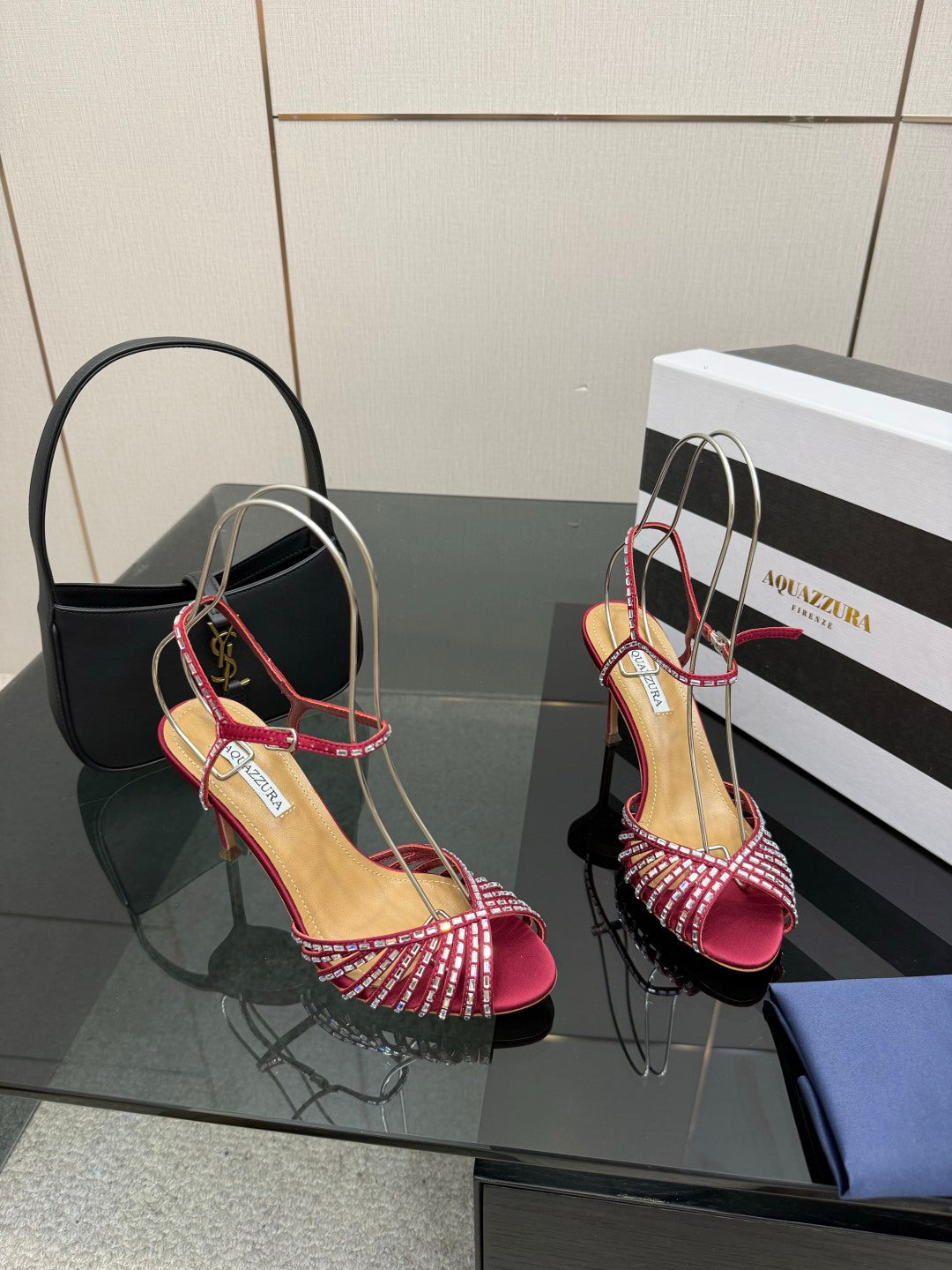 Aquazzura Rhinestone Silk Heeled Sandals – Spring/Summer Collection
