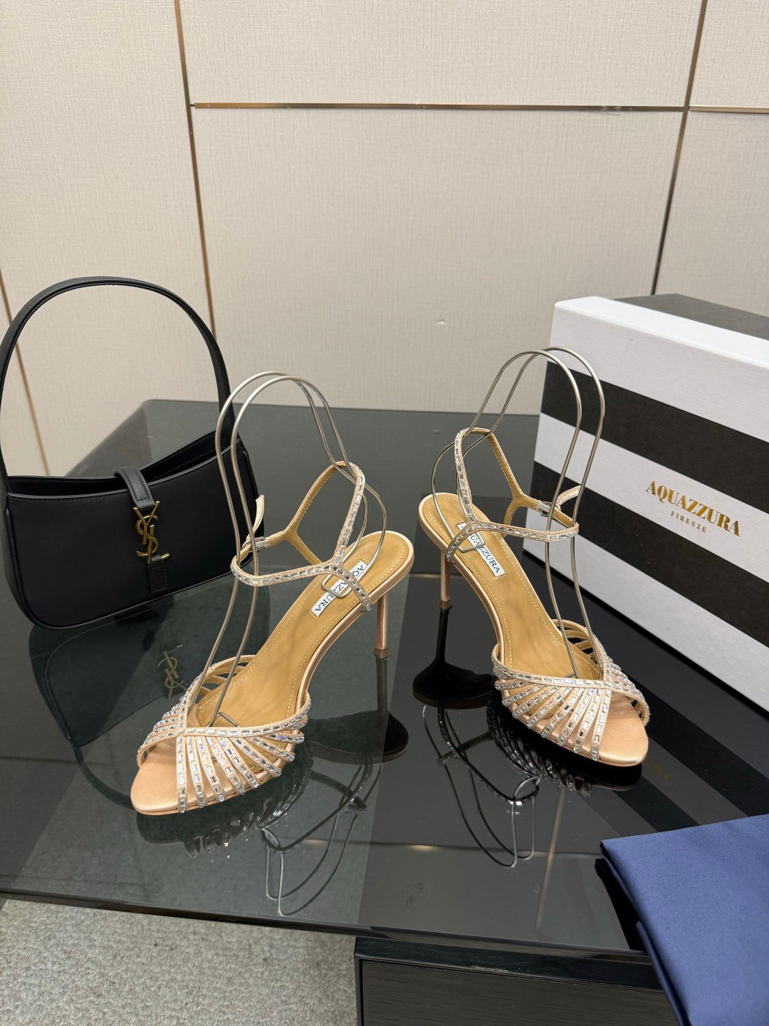 Aquazzura Rhinestone Silk Heeled Sandals – Spring/Summer Collection
