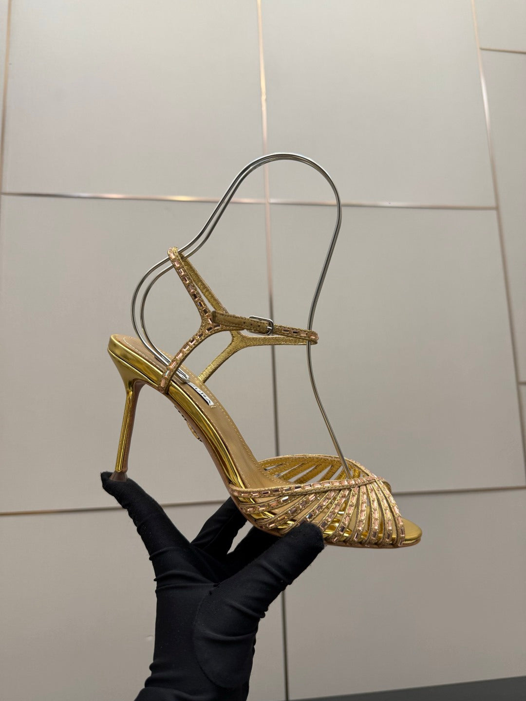 Aquazzura Rhinestone Silk Heeled Sandals – Spring/Summer Collection