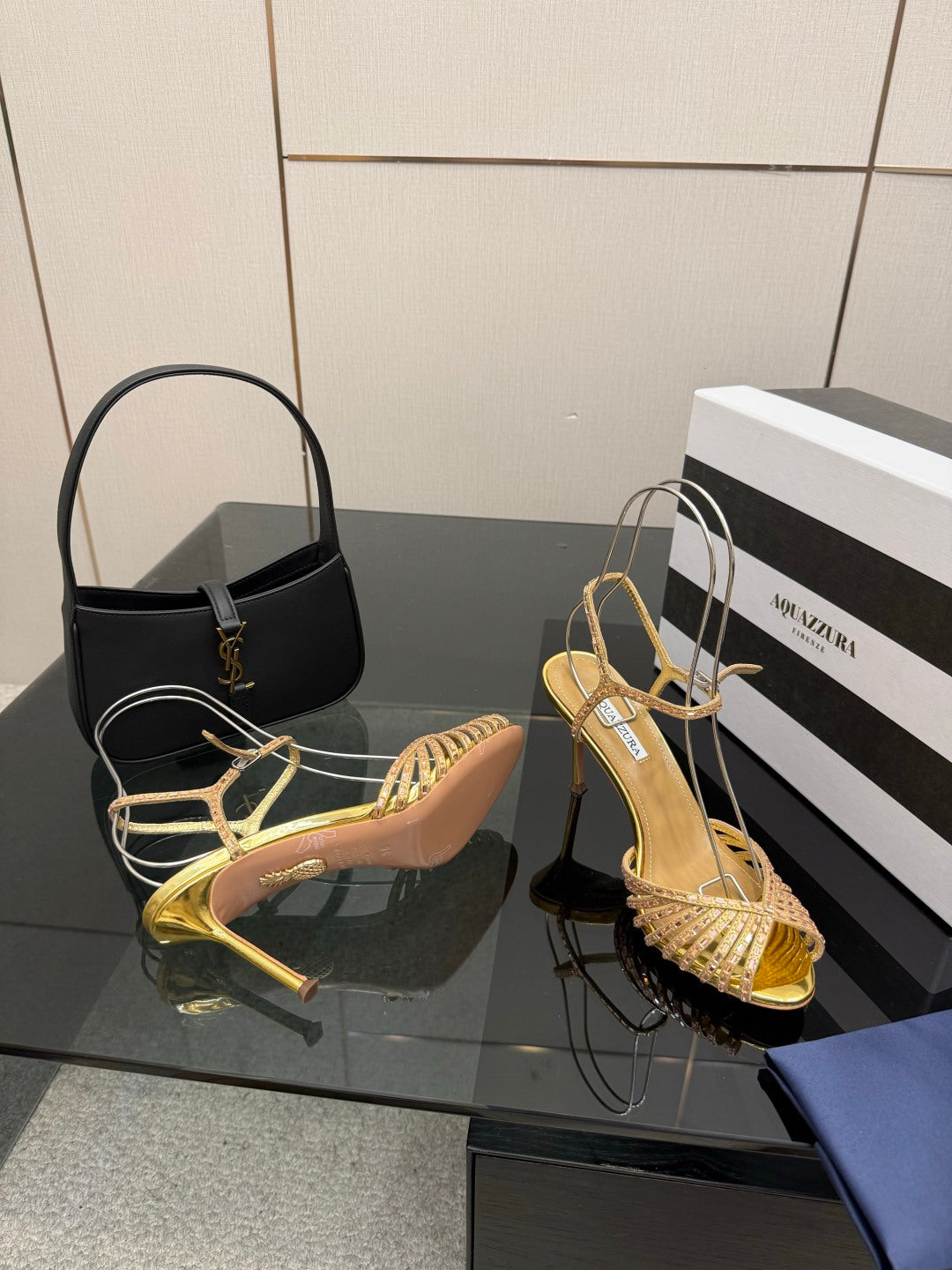 Aquazzura Rhinestone Silk Heeled Sandals – Spring/Summer Collection