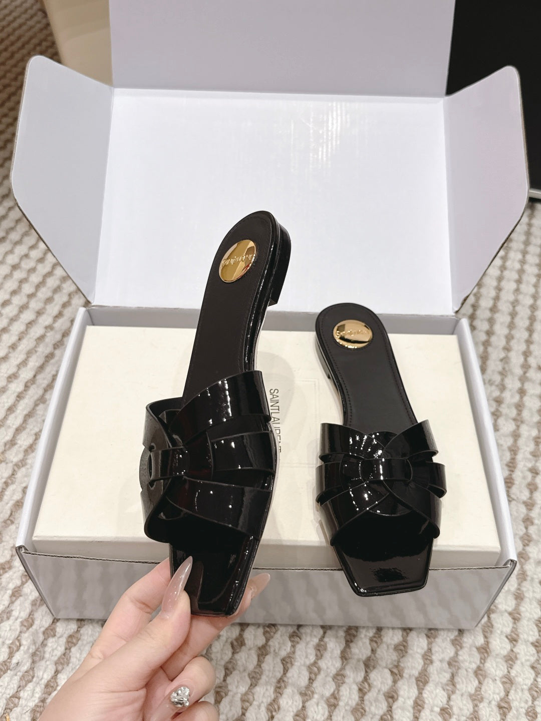 Saint Laurent Melody Square Toe Flat Sandals – 2026SS