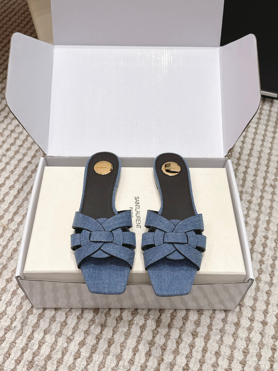 Saint Laurent Melody Square Toe Flat Sandals – 2026SS