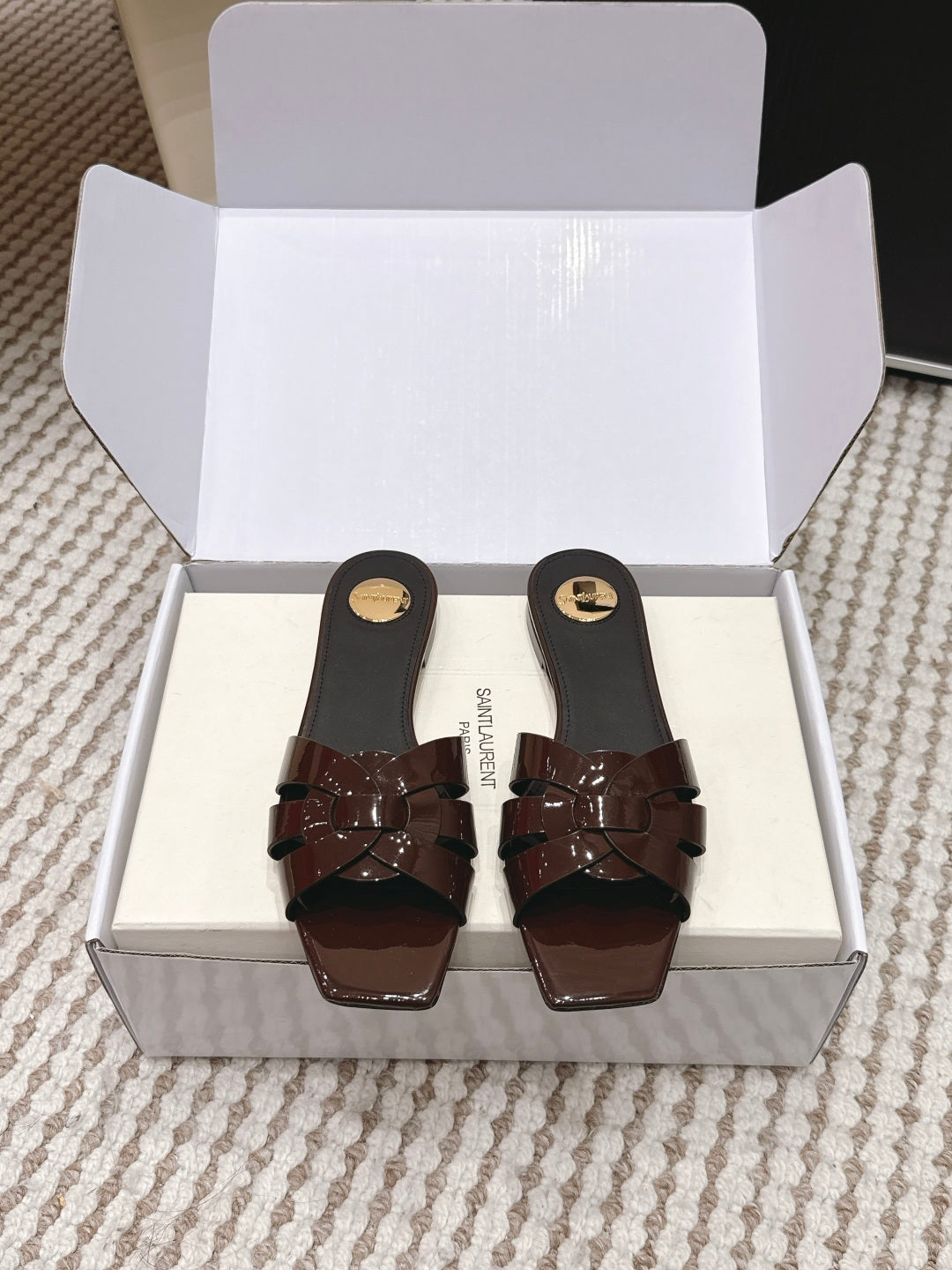 Saint Laurent Melody Square Toe Flat Sandals – 2026SS