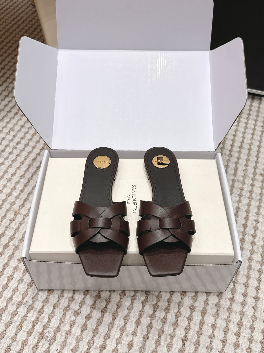 Saint Laurent Melody Square Toe Flat Sandals – 2026SS