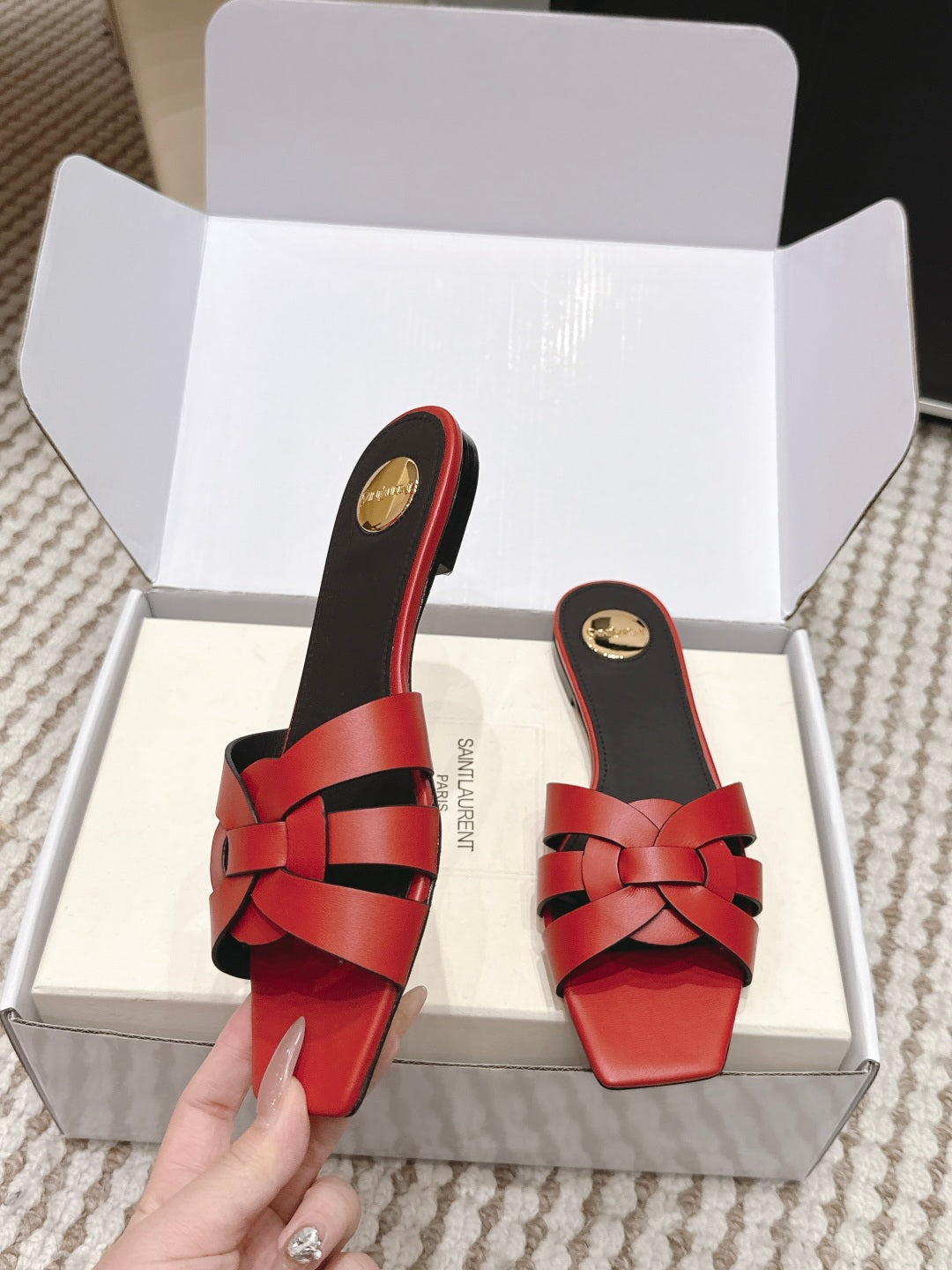 Saint Laurent Melody Square Toe Flat Sandals – 2026SS