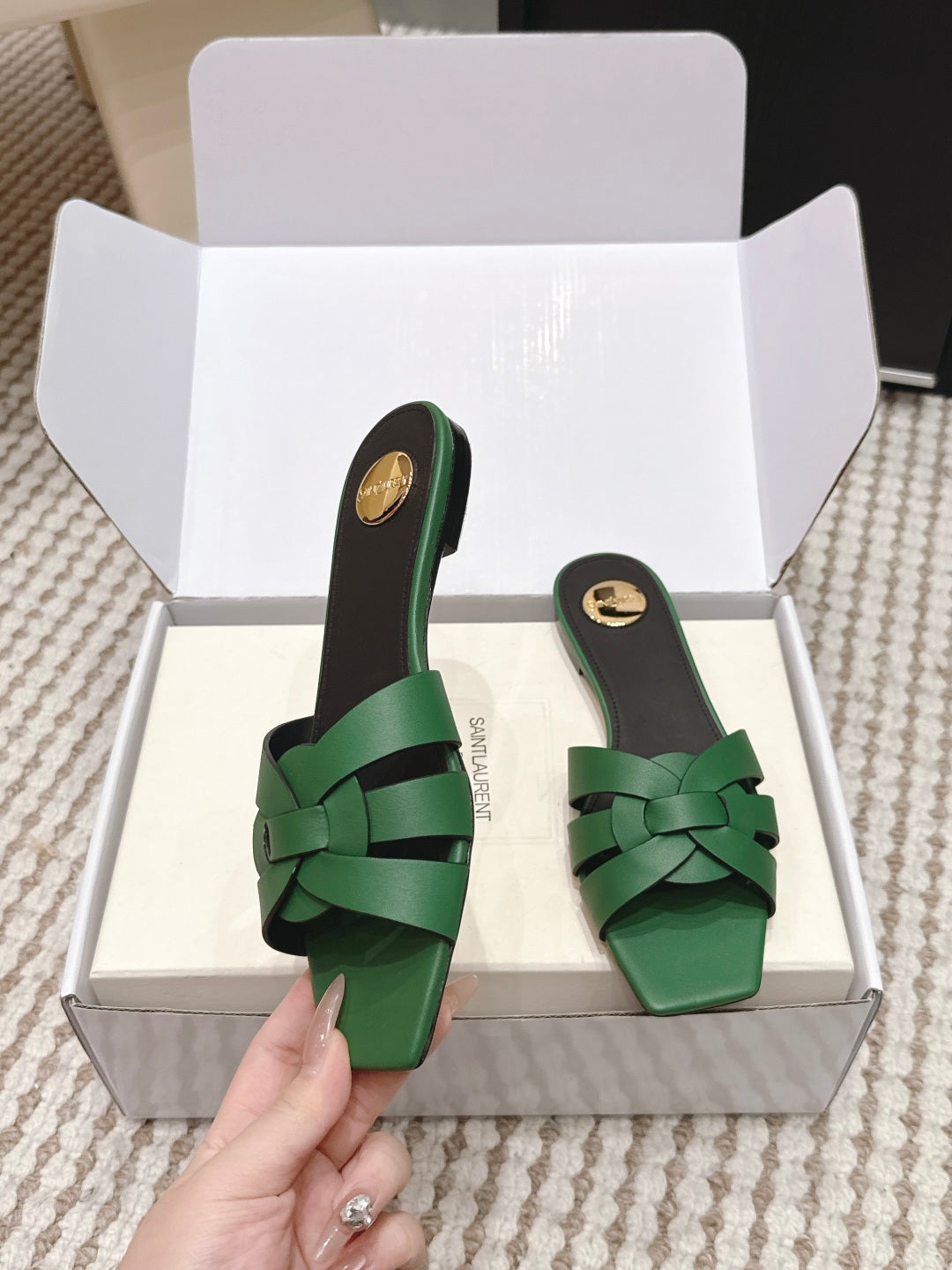 Saint Laurent Melody Square Toe Flat Sandals – 2026SS