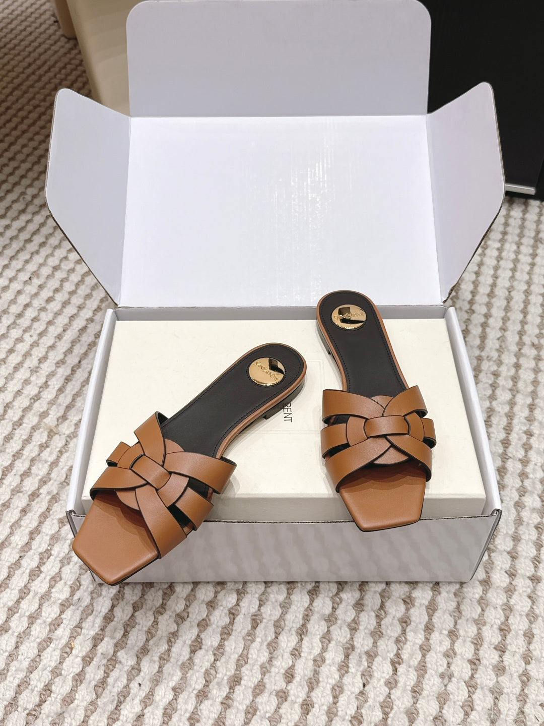 Saint Laurent Melody Square Toe Flat Sandals – 2026SS