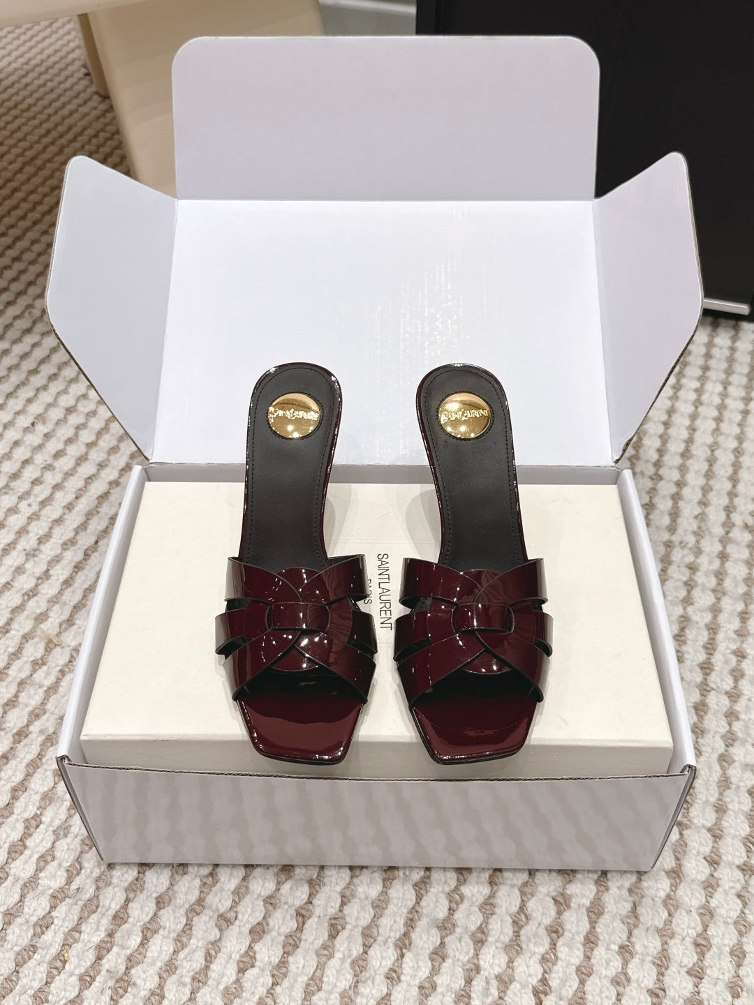 Saint Laurent Melody Square-Toe Heeled Sandals – 2026 Spring/Summer Collection