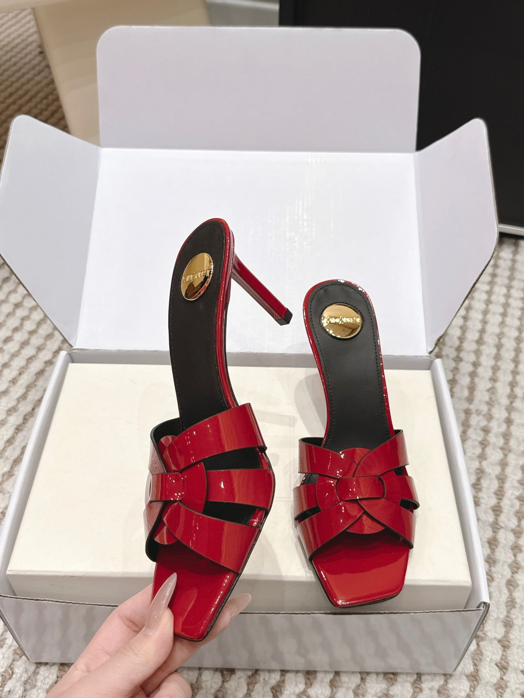 Saint Laurent Melody Square-Toe Heeled Sandals – 2026 Spring/Summer Collection