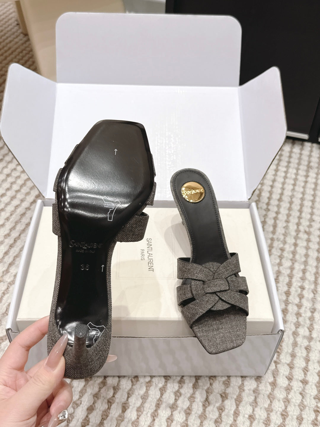 Saint Laurent Melody Square-Toe Heeled Sandals – 2026 Spring/Summer Collection