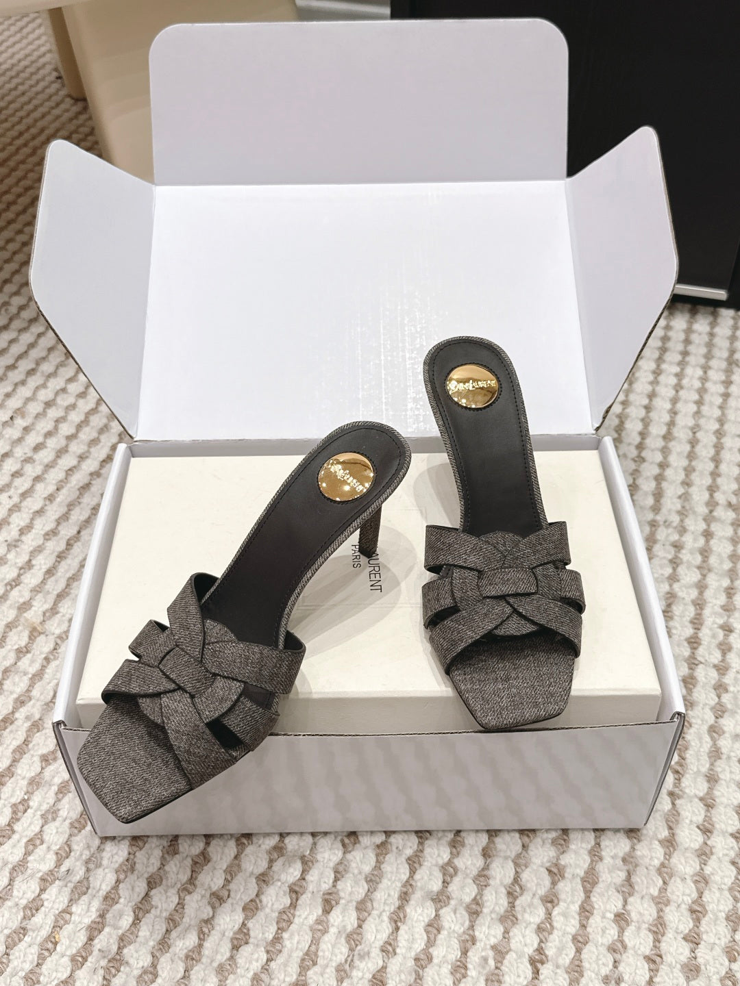Saint Laurent Melody Square-Toe Heeled Sandals – 2026 Spring/Summer Collection