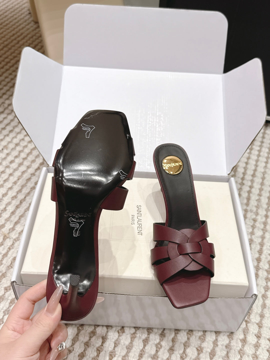 Saint Laurent Melody Square-Toe Heeled Sandals – 2026 Spring/Summer Collection