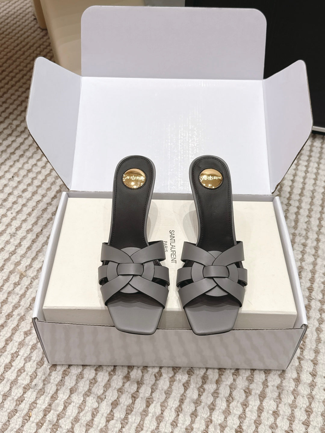 Saint Laurent Melody Square-Toe Heeled Sandals – 2026 Spring/Summer Collection