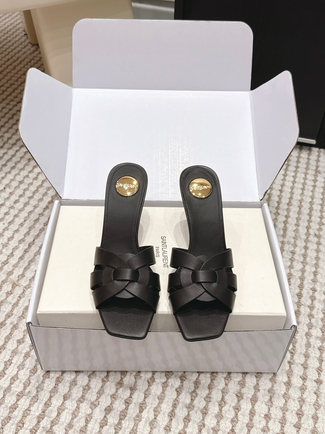 Saint Laurent Melody Square-Toe Heeled Sandals – 2026 Spring/Summer Collection