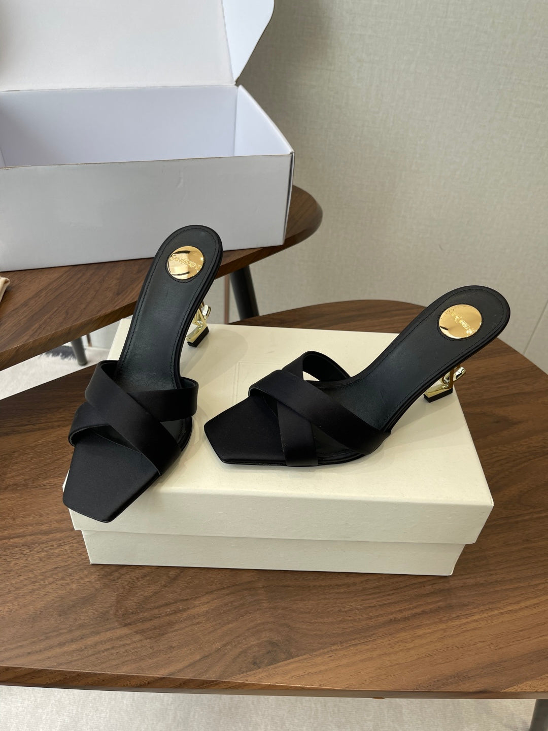 Saint Laurent Opyum Satin Heeled Mules – Early Spring Collection – 26S