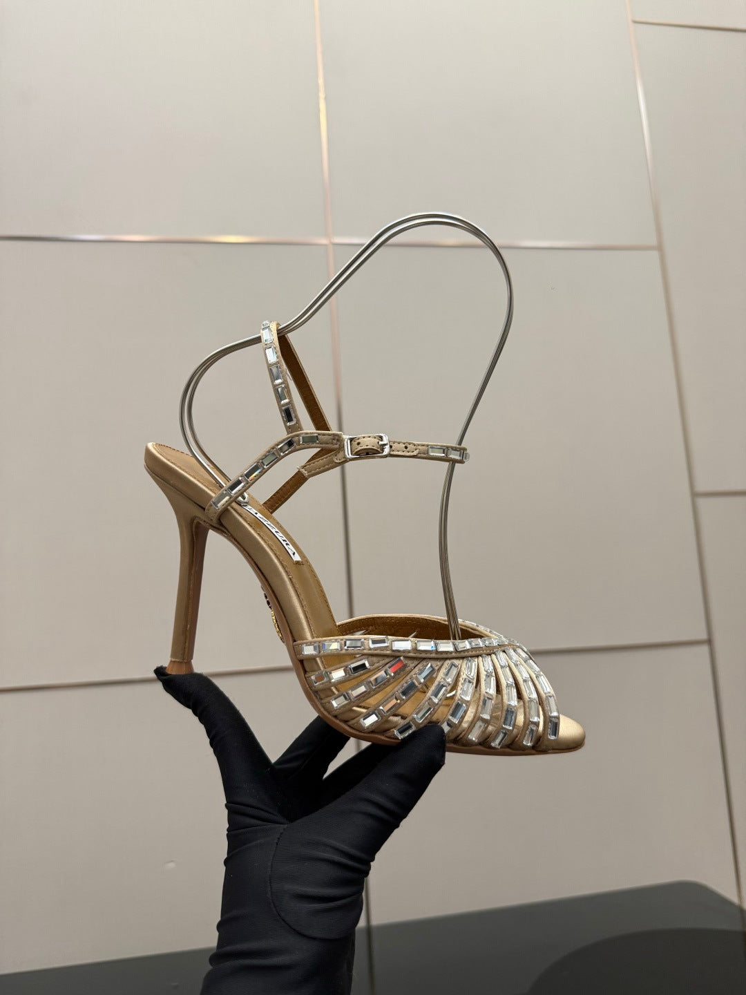 Aquazzura Rhinestone Silk Heeled Sandals – Spring/Summer Collection