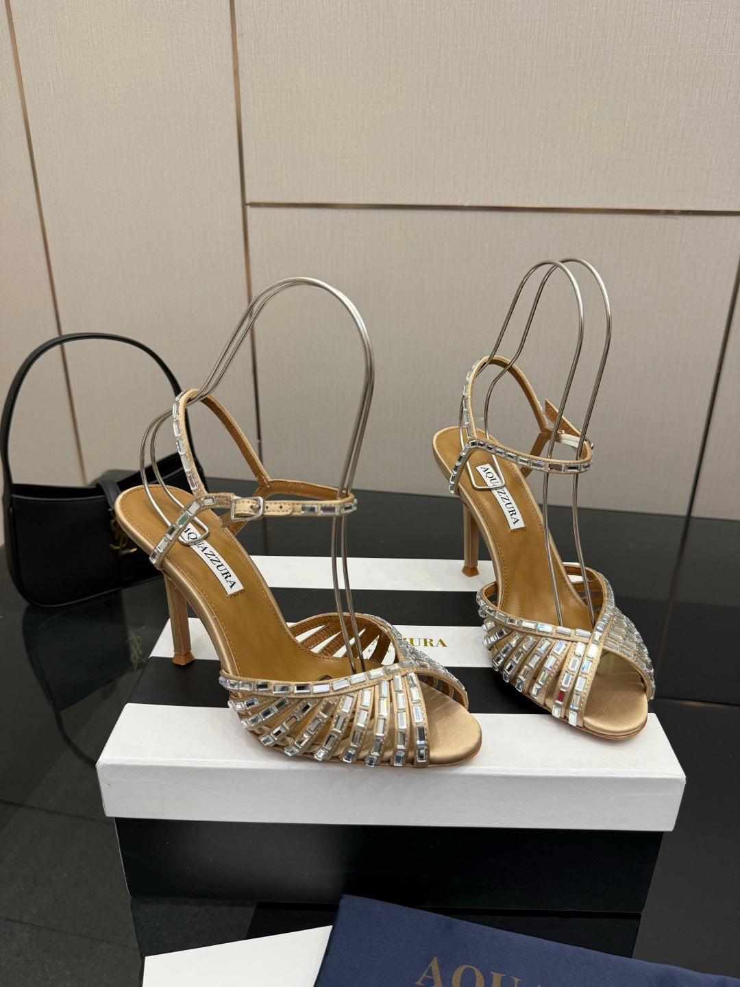 Aquazzura Rhinestone Silk Heeled Sandals – Spring/Summer Collection