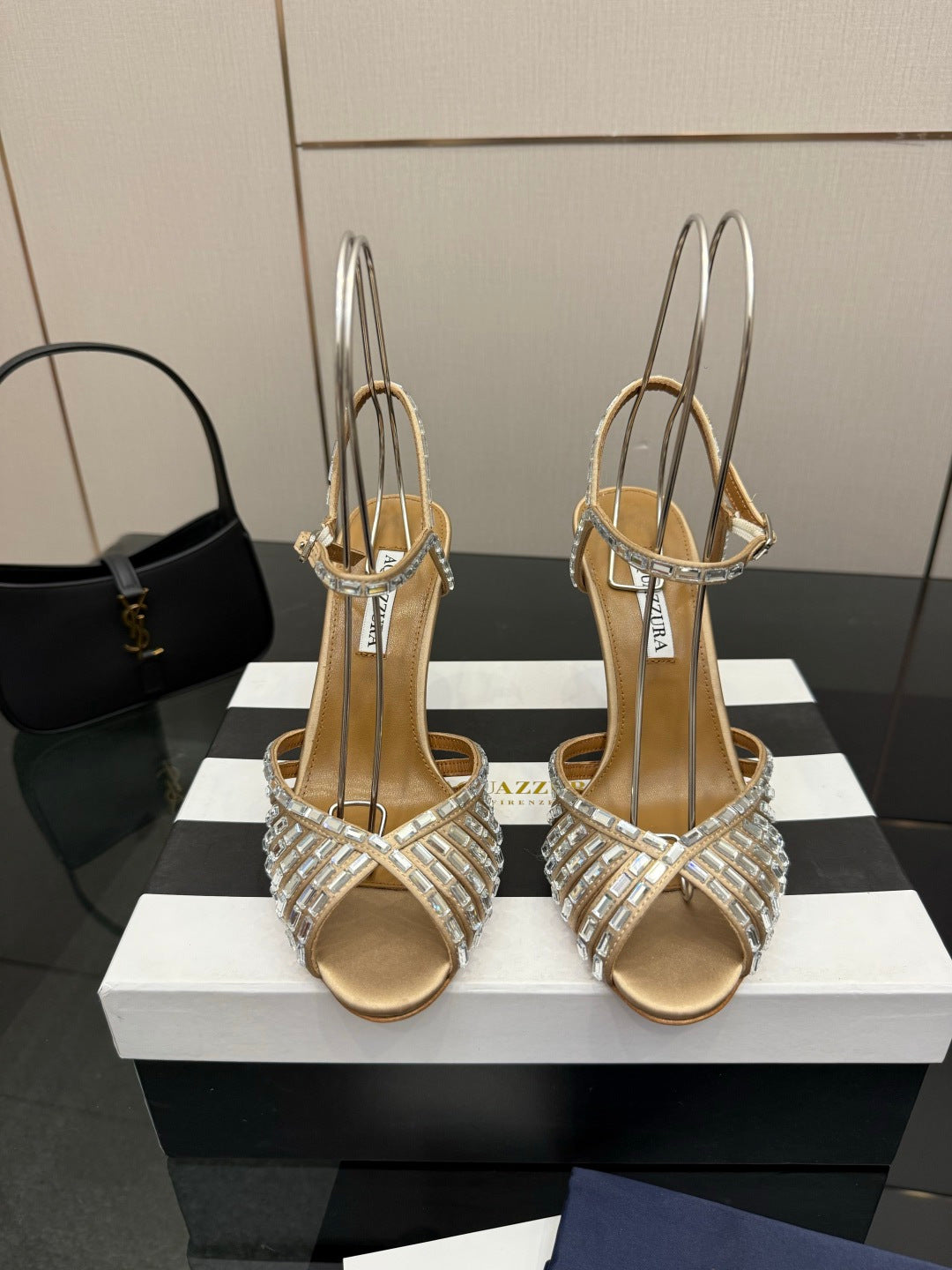 Aquazzura Rhinestone Silk Heeled Sandals – Spring/Summer Collection