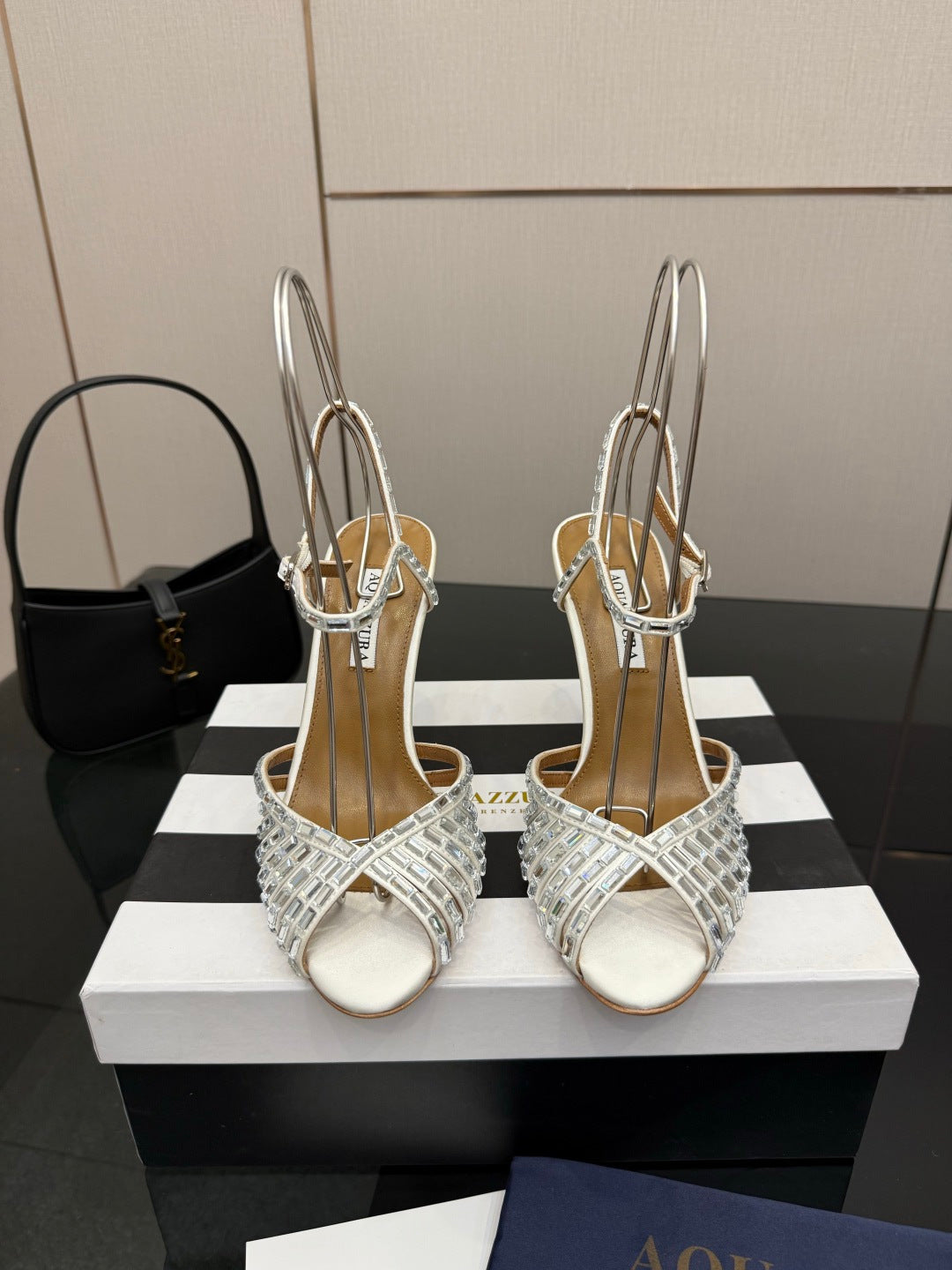 Aquazzura Rhinestone Silk Heeled Sandals – Spring/Summer Collection