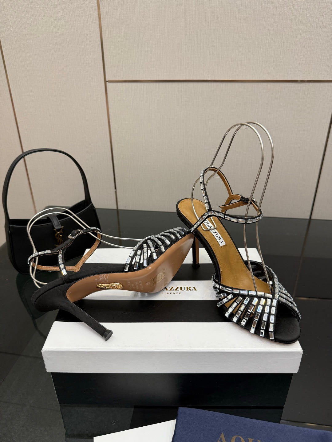 Aquazzura Rhinestone Silk Heeled Sandals – Spring/Summer Collection