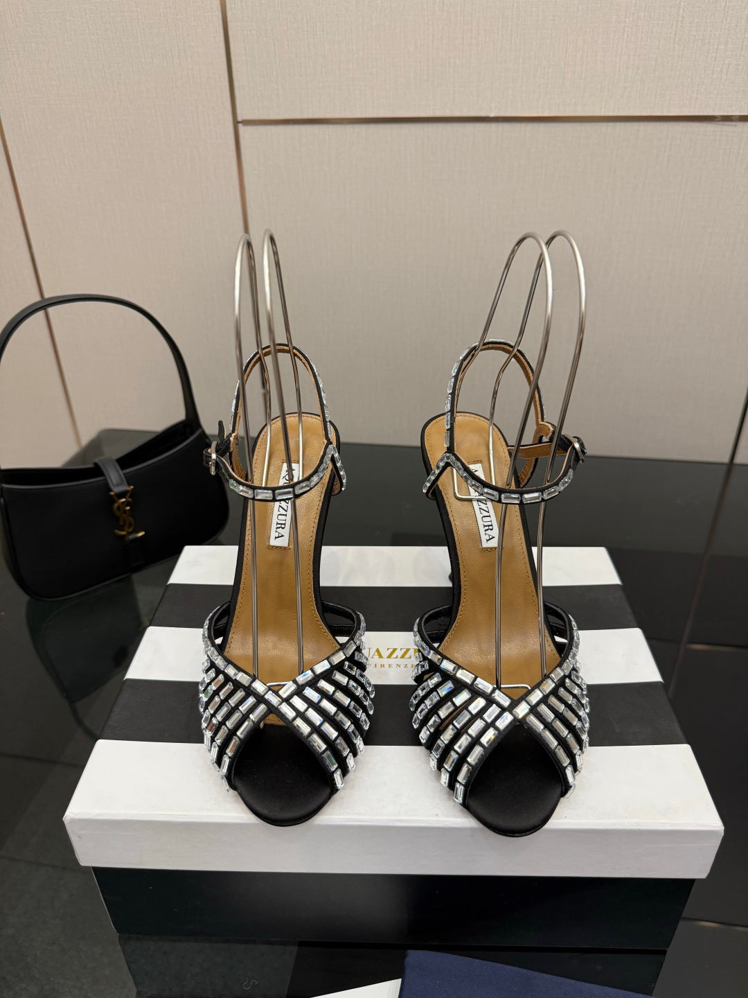 Aquazzura Rhinestone Silk Heeled Sandals – Spring/Summer Collection