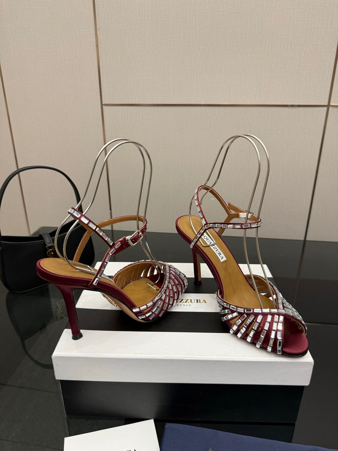 Aquazzura Rhinestone Silk Heeled Sandals – Spring/Summer Collection