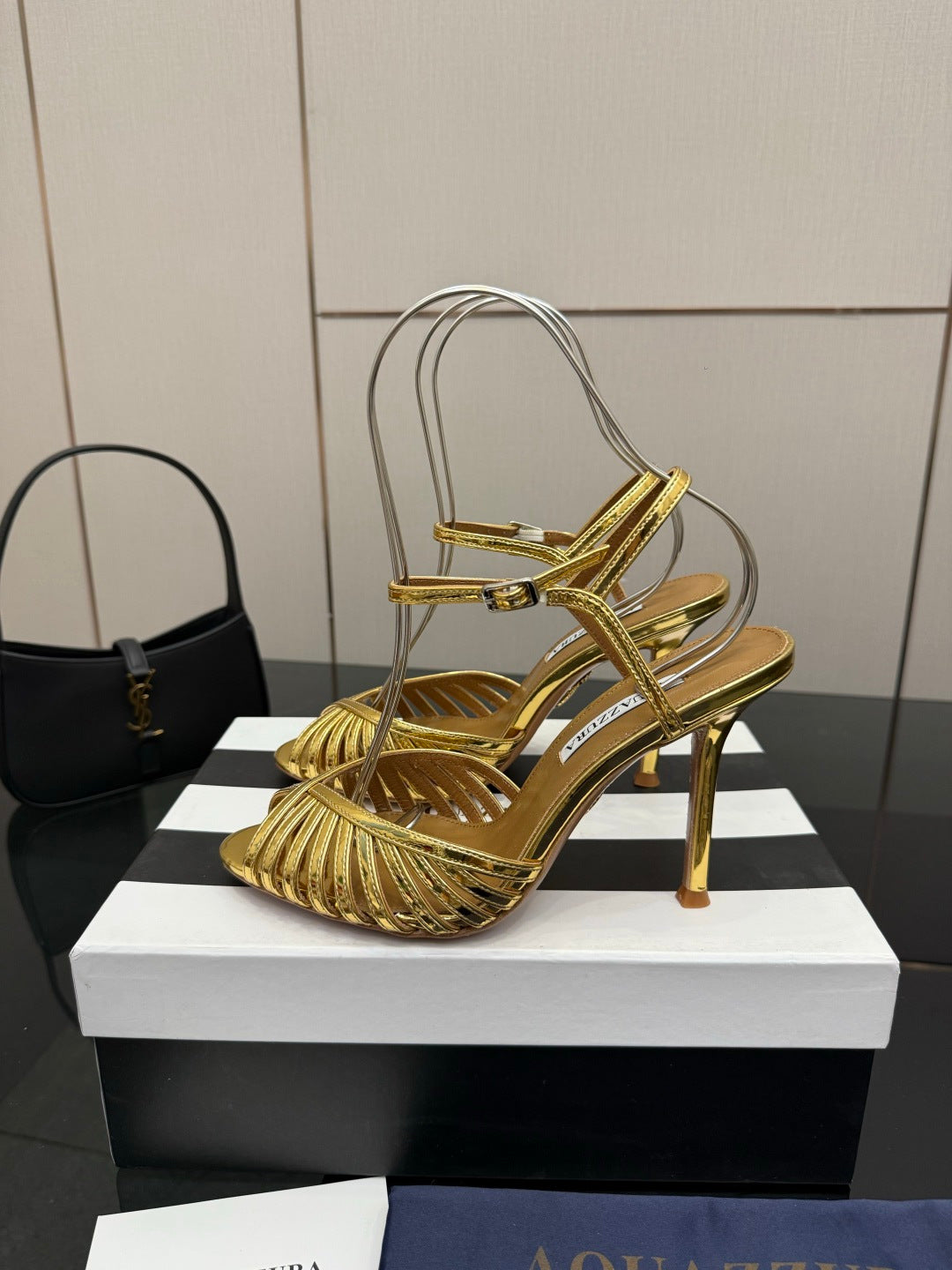 Aquazzura Rhinestone Silk Heeled Sandals – Spring/Summer Collection