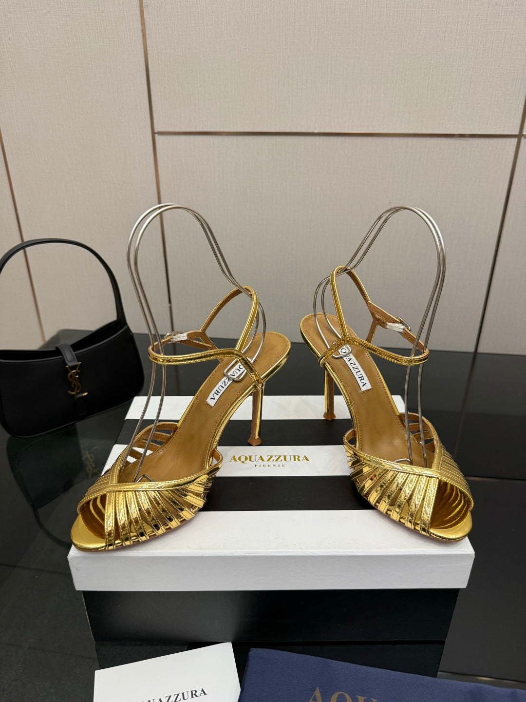Aquazzura Rhinestone Silk Heeled Sandals – Spring/Summer Collection