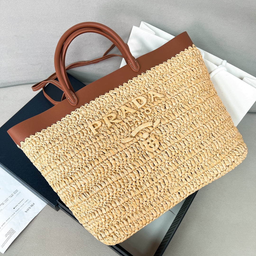 Prada Raffia and Calfskin Tote Bag – Summer Collection