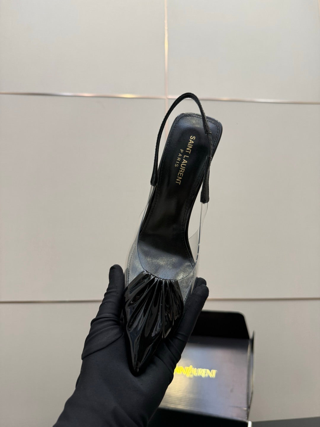 Saint Laurent Creased Pointed-Toe Slingback Sandals – Spring/Summer Collection – 26WF