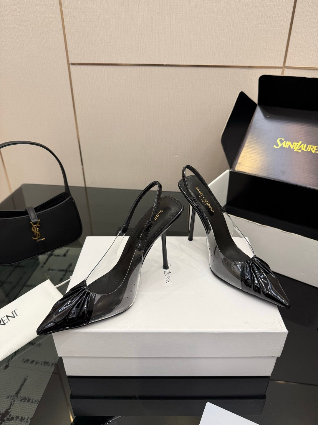 Saint Laurent Creased Pointed-Toe Slingback Sandals – Spring/Summer Collection – 26WF