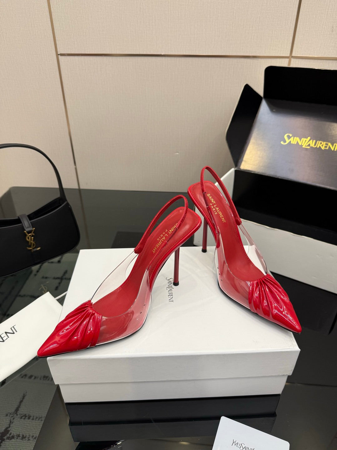 Saint Laurent Creased Pointed-Toe Slingback Sandals – Spring/Summer Collection – 26WF