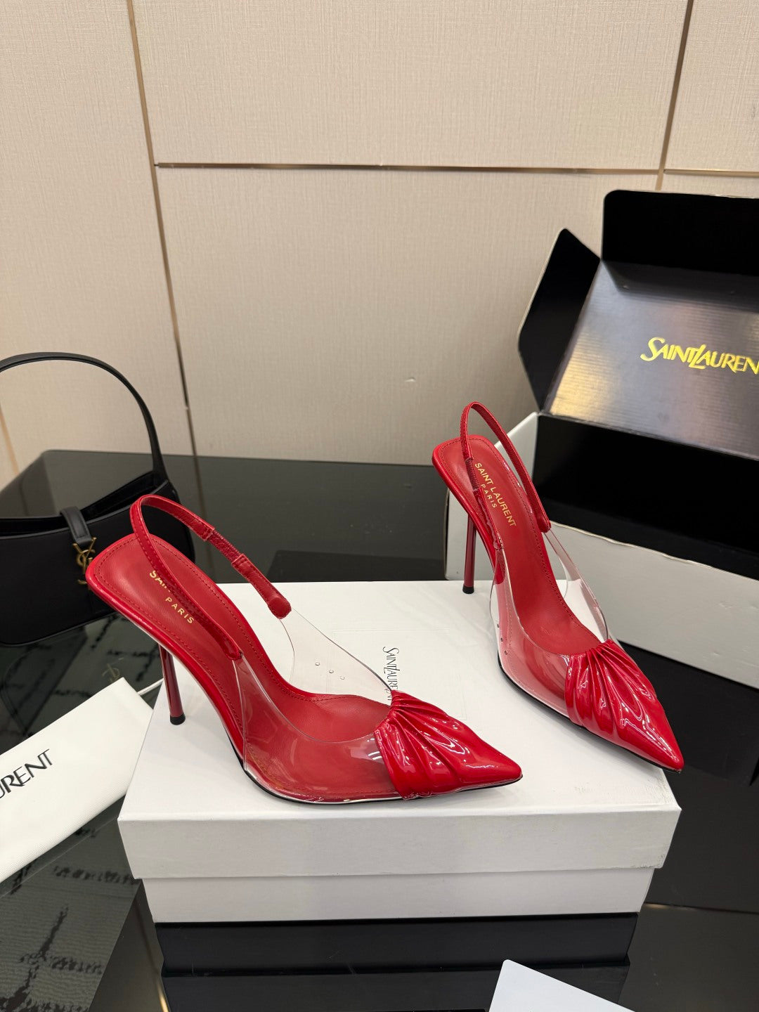 Saint Laurent Creased Pointed-Toe Slingback Sandals – Spring/Summer Collection – 26WF