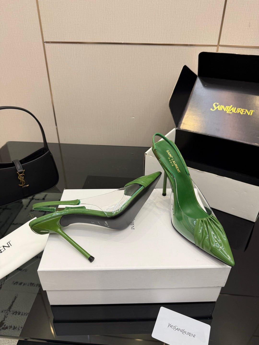 Saint Laurent Creased Pointed-Toe Slingback Sandals – Spring/Summer Collection – 26WF