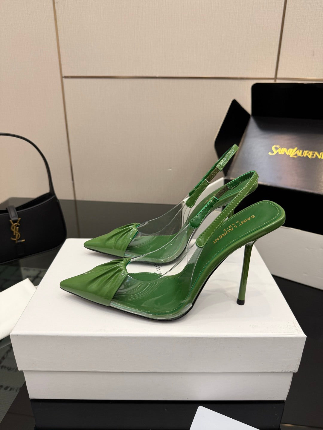 Saint Laurent Creased Pointed-Toe Slingback Sandals – Spring/Summer Collection – 26WF