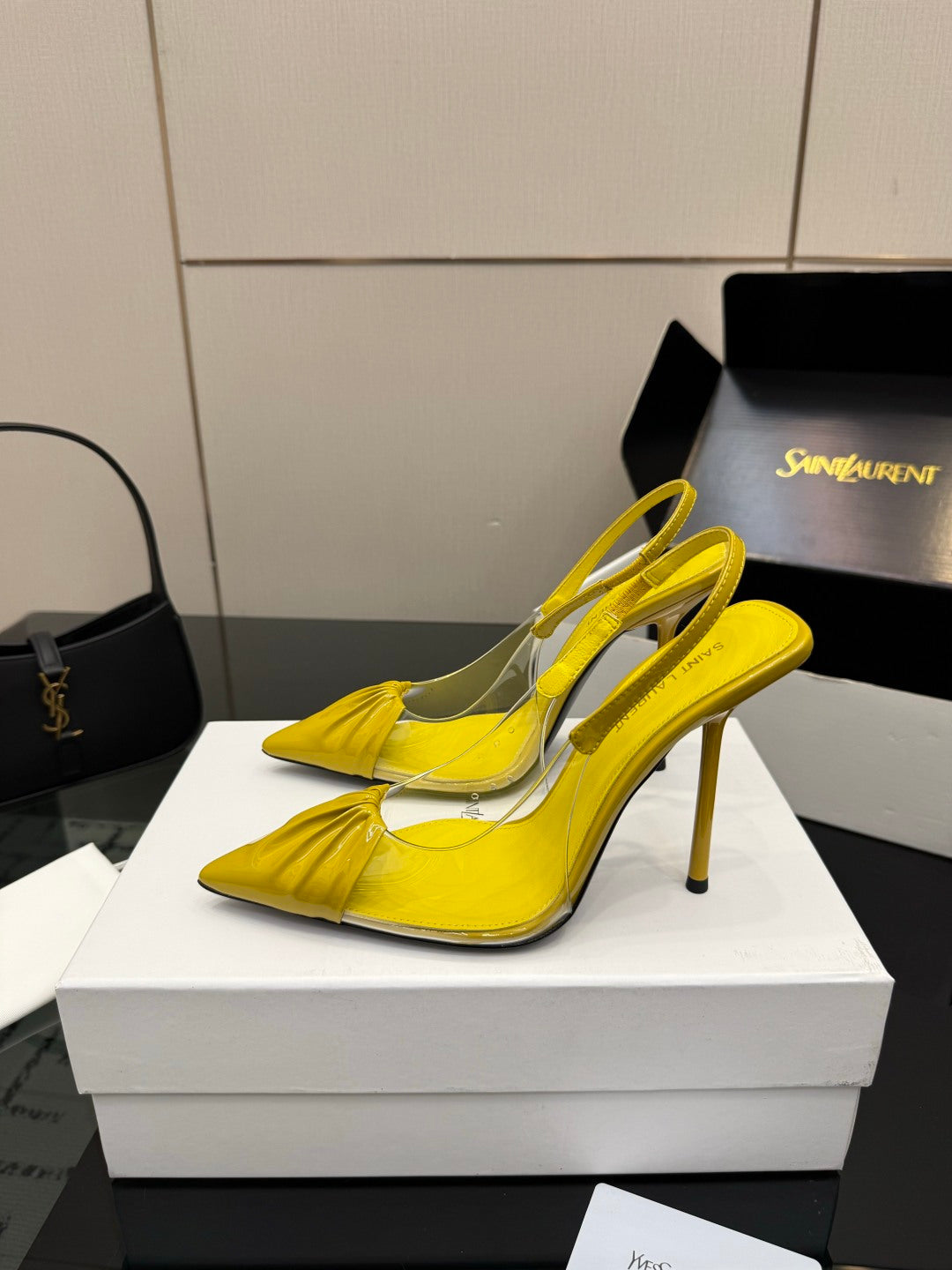 Saint Laurent Creased Pointed-Toe Slingback Sandals – Spring/Summer Collection – 26WF