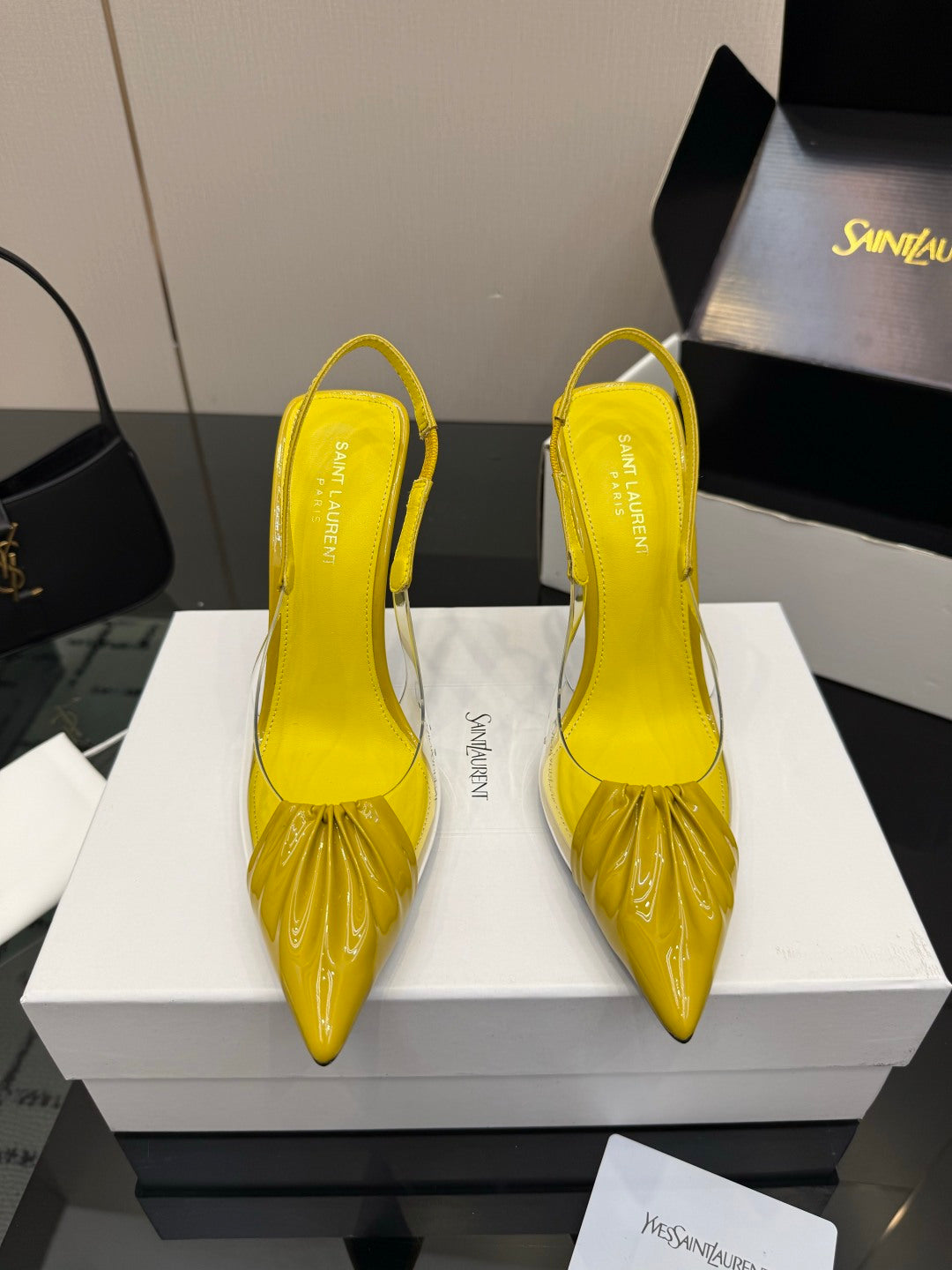 Saint Laurent Creased Pointed-Toe Slingback Sandals – Spring/Summer Collection – 26WF