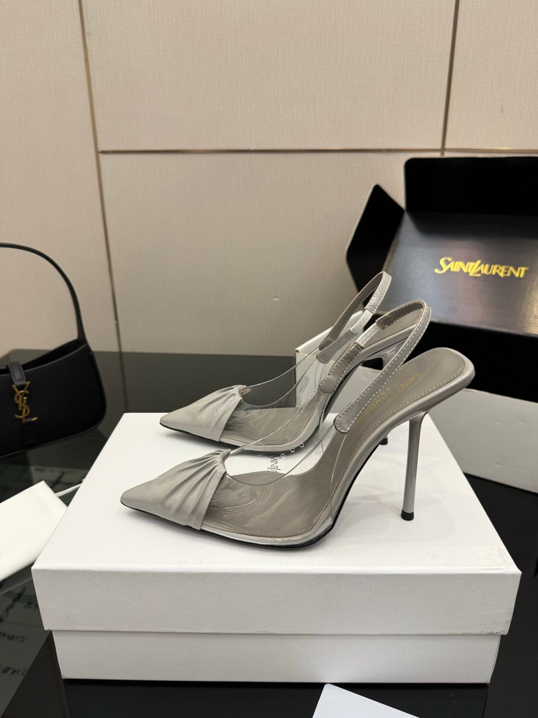 Saint Laurent Creased Pointed-Toe Slingback Sandals – Spring/Summer Collection – 26WF